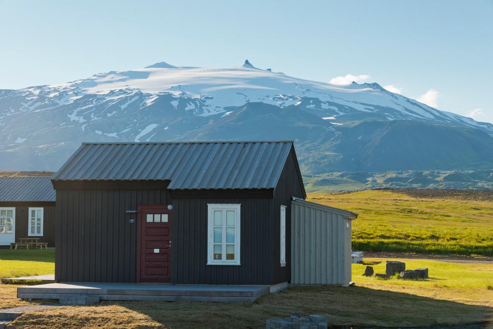 Fjörusteinn, Ferienhaus in Island, Westisland, Snaefellsnes, Aussen, Gletscher