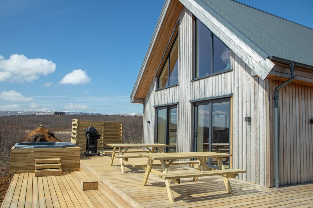 Terrasse des Ferienhauses Djaknavegur in Island